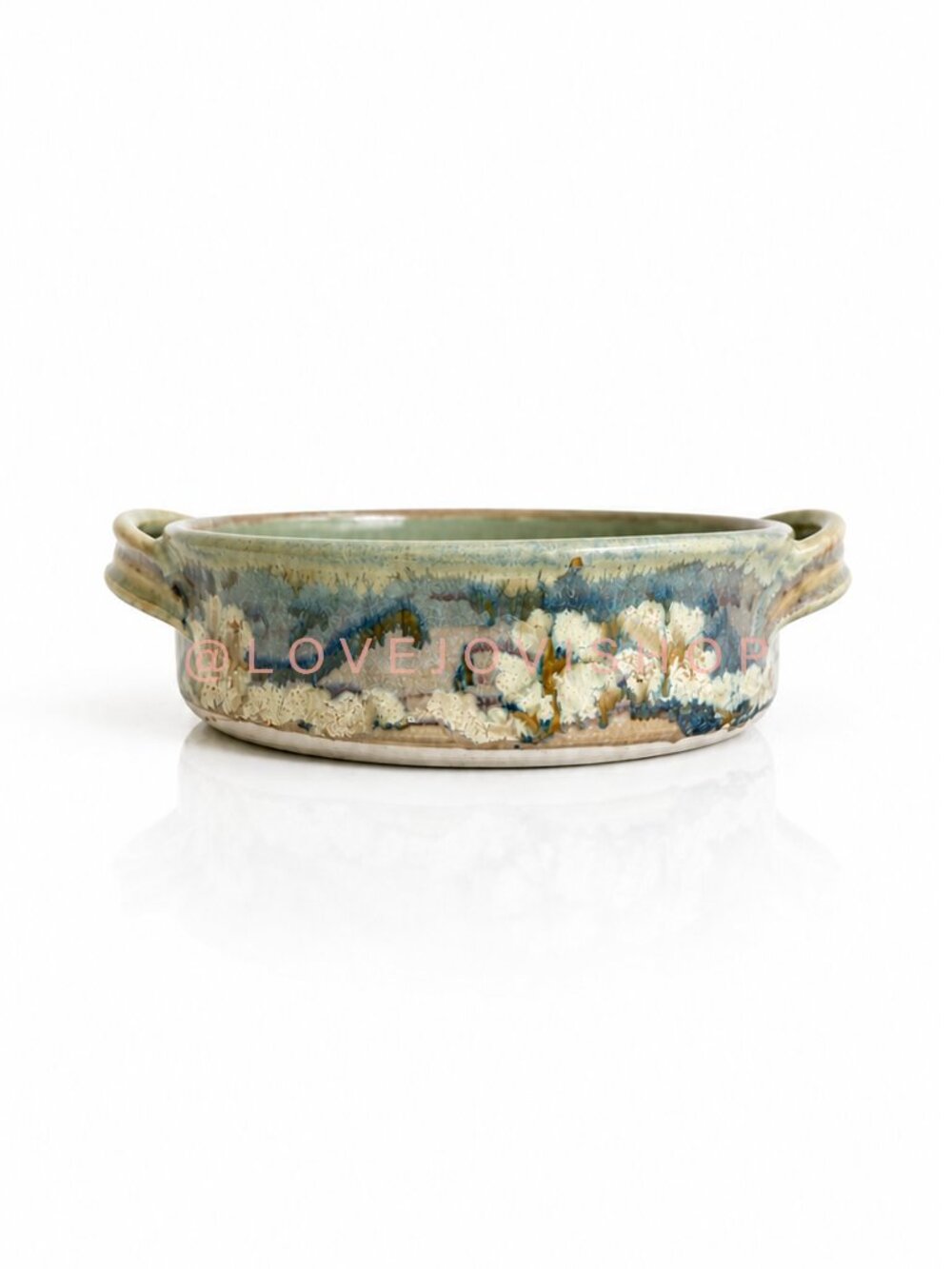 Artisan | Ceramic Casserole Celadon Earthenware Iron Brushstroke Floral Signed